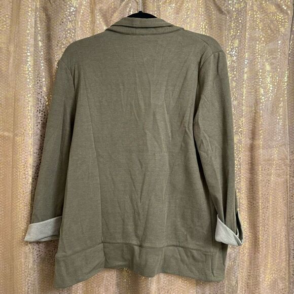 Express Olive Green Gray Stretchy Open Collared Cardigan Sweater M - Picture 2 of 5